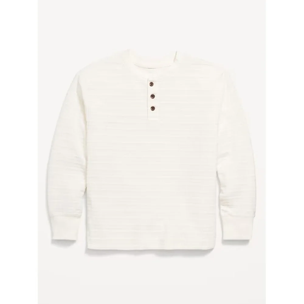 Old Navy Boy's Cozy-Knit Long Sleeve Henley T-Shirt - Creme - Sz XXL (18)
